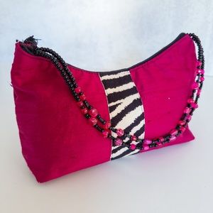 Lisa Violetto San Francisco Handcrafted Magenta Silk hand bag with Zebra print